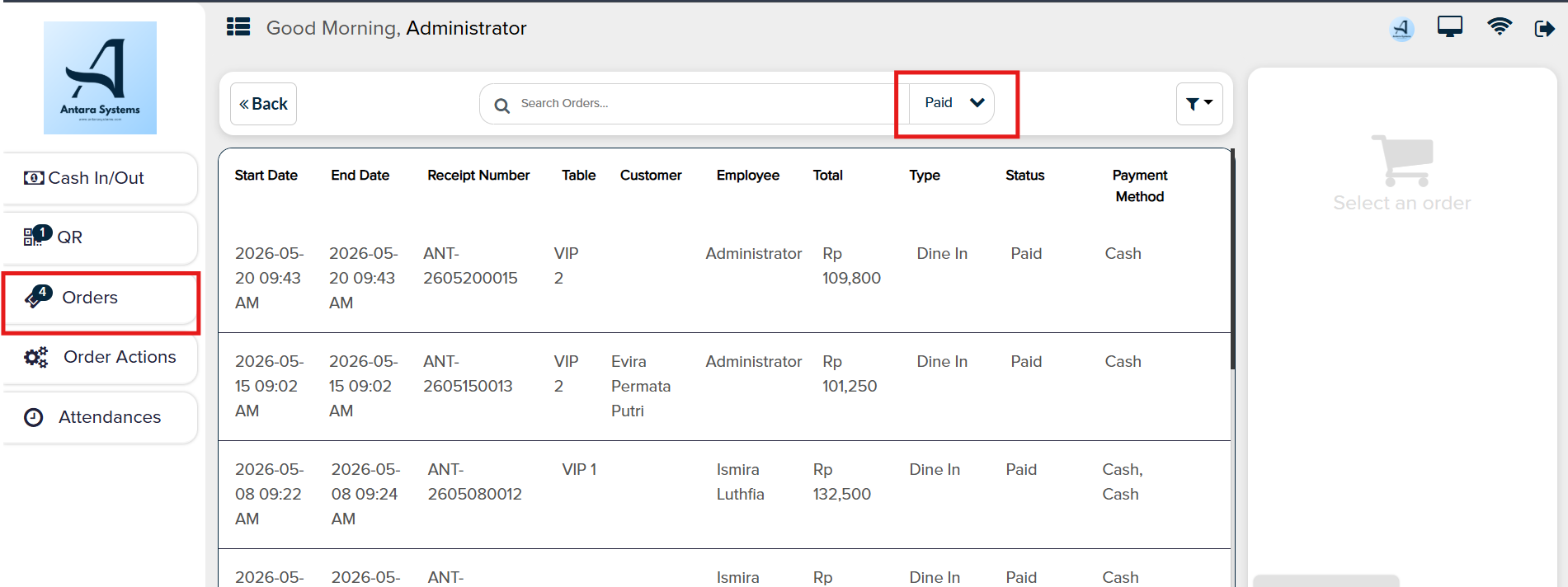 Klik Filter Transaksi pilih “PAID” atau transaksi yang sudah dibayar