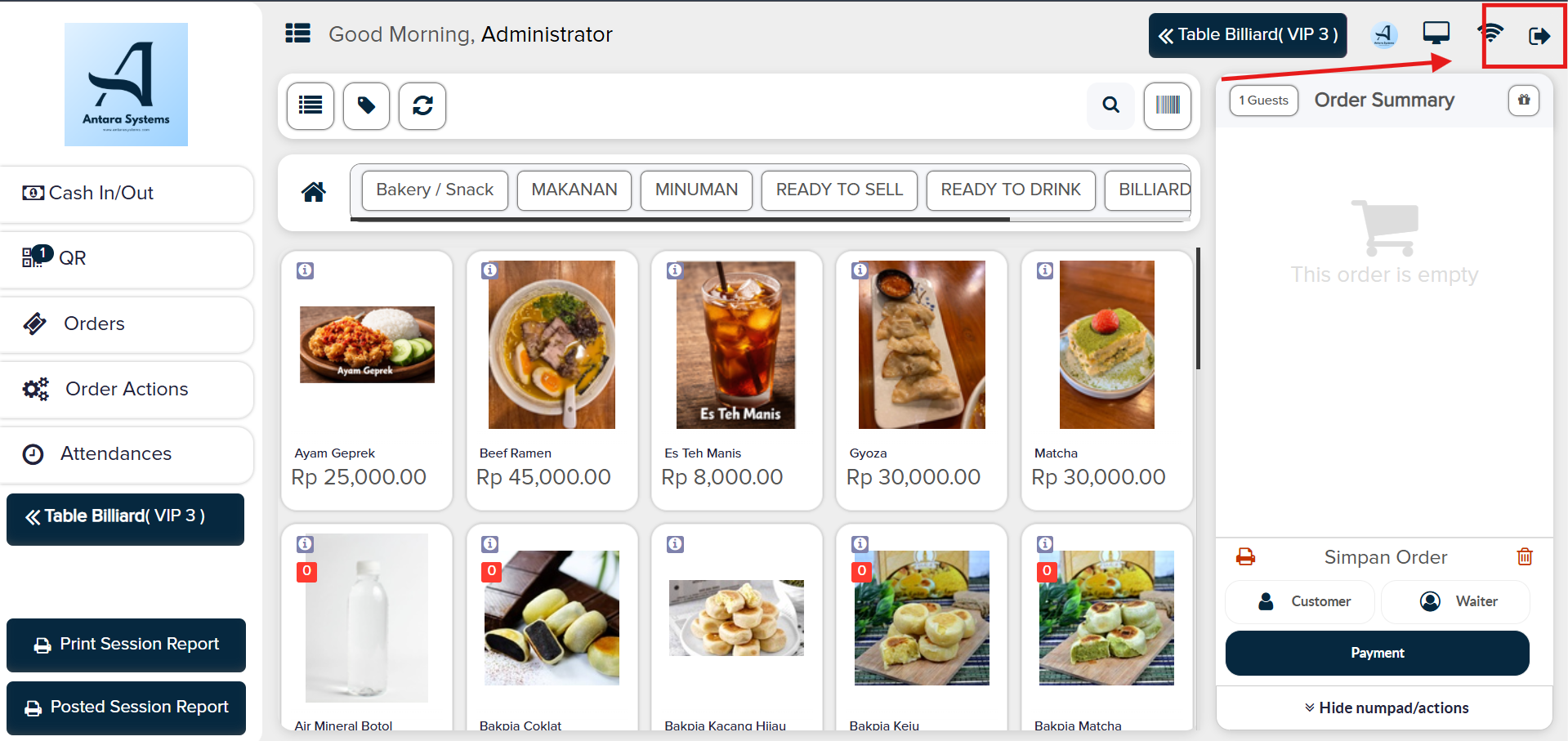 Klik tanda panah di pojok kanan atas, yang bersebelahan dengan icon wifi