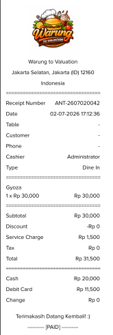 Kemudian, klik validate untuk menyelesaikan transaksi. Maka, di struk/bill akan otomatis tertera 2 metode pembayaran cash dan debit card…