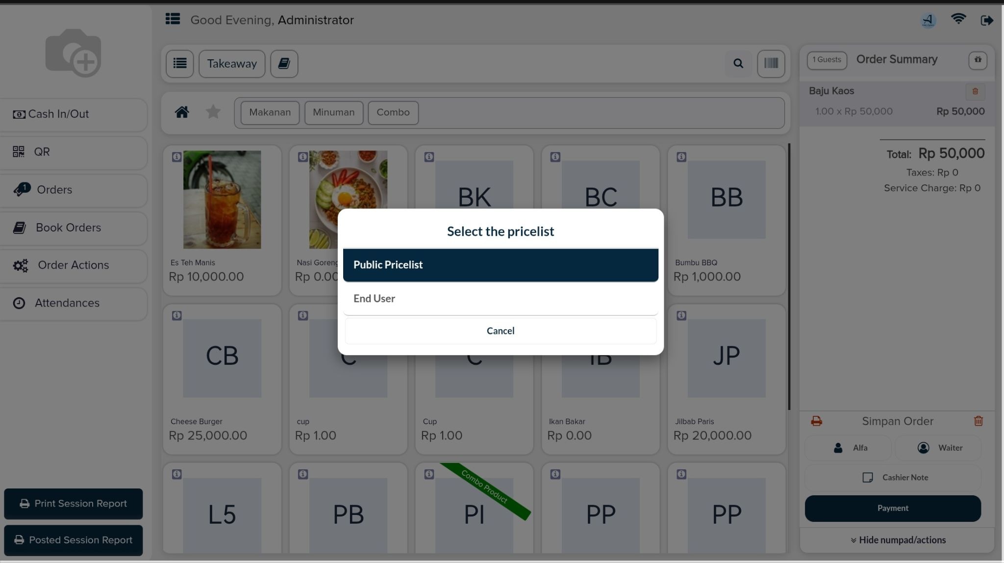 Setelah di klik, pilih tombol “ Public Pricelist IDR ” dan pilih harga yang sudah disetting seperti pada contoh gambar di bawah ini, yakni…