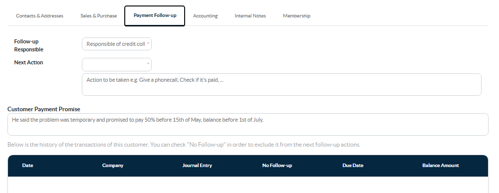Payment & Follow-up (opsional umumnya digunakan jika kontak juga berperan sebagai pelanggan)